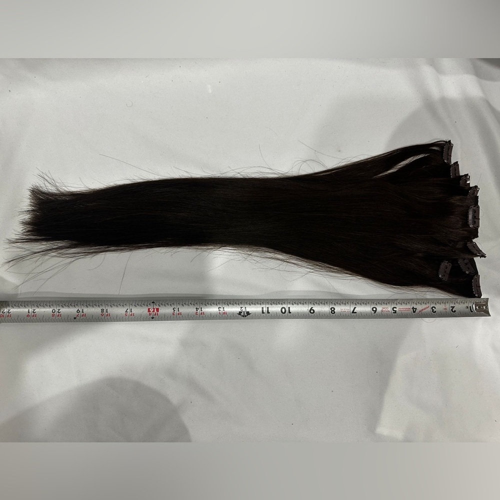 100% Human Hair Clip-In Extensions Dark Brown #2 21-22” 113 g Full Set - Picture 4 of 7